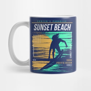 Retro Surfing Sunset Beach Oahu Hawaii // Vintage Surfer Beach // Surfer's Paradise Mug